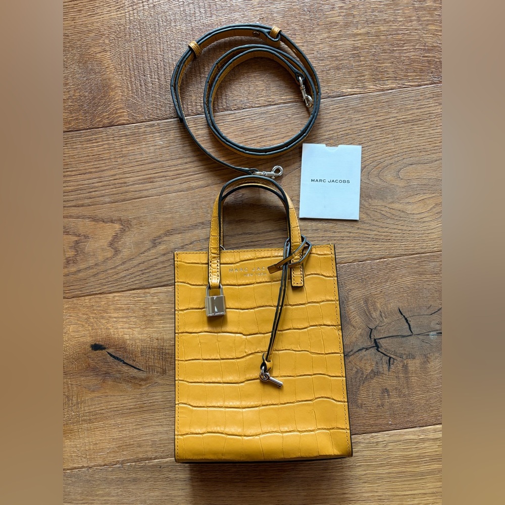 Marc Jacobs Yellow Croc-Embossed Mini Tote with Padlock